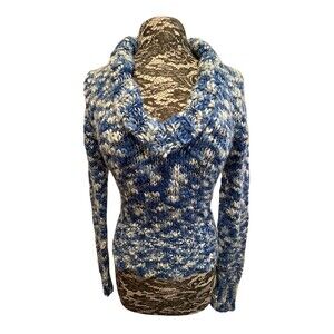 Vintage Y2K Sweater‎ Guess Blue White Metallic Bling Crochet Woven V-Neck Sexy M